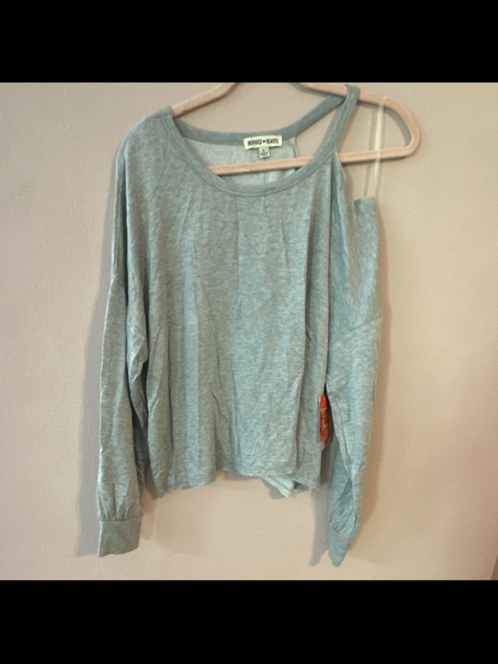 Inspired Hearts Gray One-Shoulder Long Sleeve Top